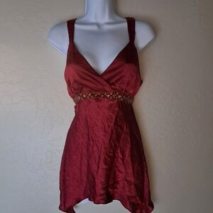 Vintage Y2k Anxiety Satin Embroidered Embellished Tank Top Women's Large